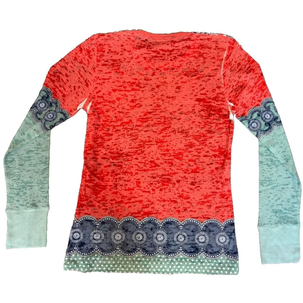 Whimsy Rose Elephant Print Baby Waffle Knit Top Womens M Long Sleeve Boho - Picture 6 of 7